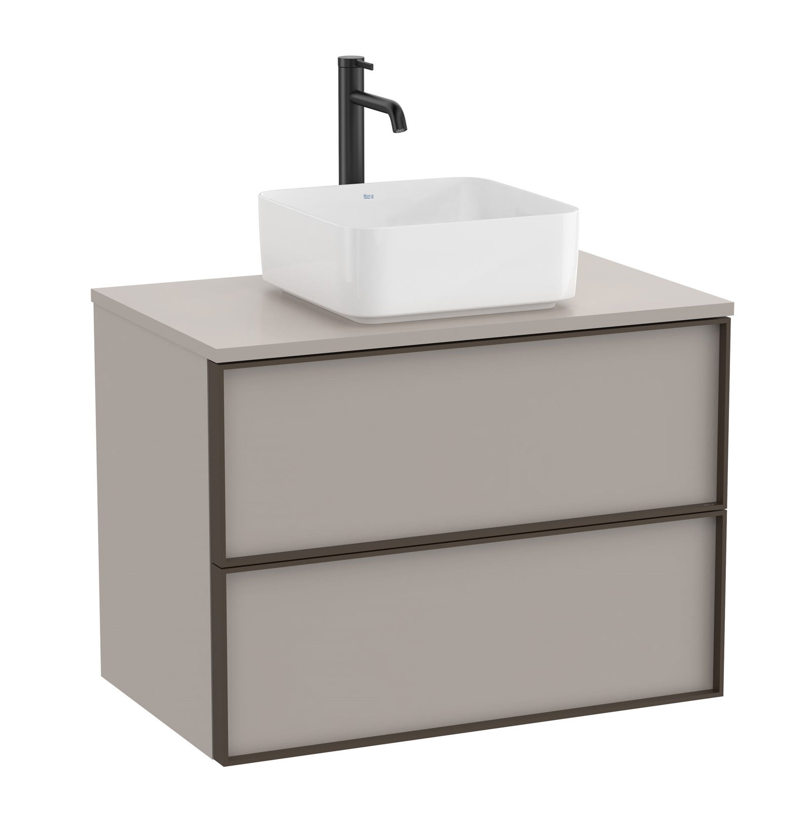 Dulap baza Roca Inspira pentru lavoare pe blat doua sertare 80cm gri nisip