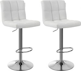 Set 2 scaune de bar pentru bucatarie, Vasagle, 44.5 x 38 x 95-115 cm, rotativ 360, piele ecologica/otel fromat, alb