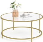 Masuta de cafea Vasagle, 84x84x45.5 cm, otel/sticla temperata, auriu