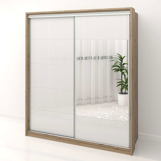 Dulap dormitor PRIMAVERA 185, H205, cu oglinda k3, Oak, Alb Gloss