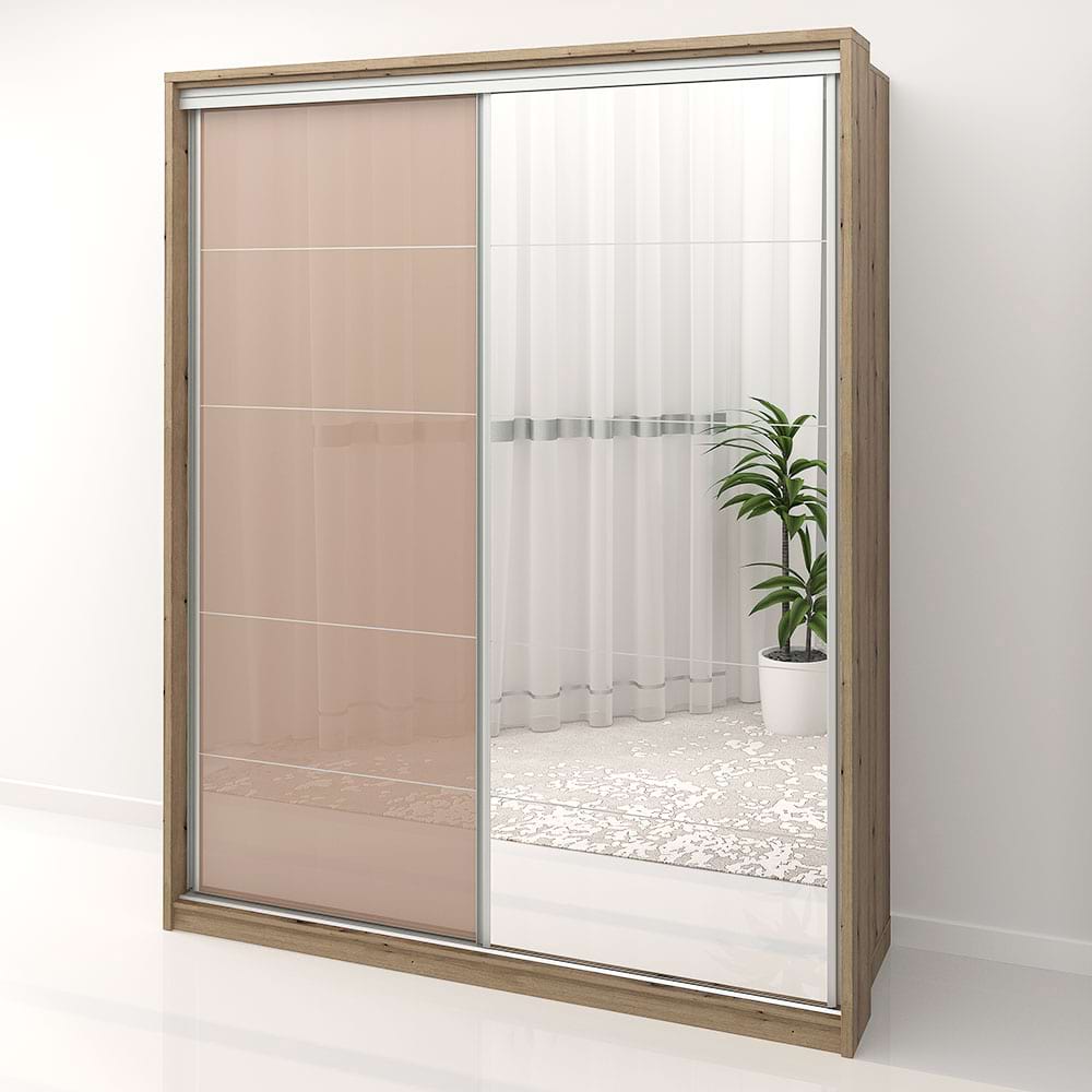 Dulap dormitor PRIMAVERA 185, H225, cu oglinda k5, Stejar, Cappuccino Gloss