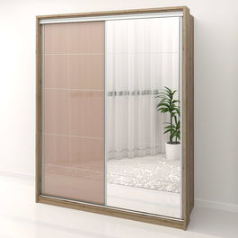 Dulap dormitor PRIMAVERA 185, H225, cu oglinda k5, Stejar, Cappuccino Gloss