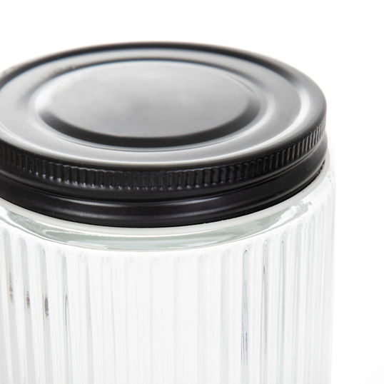 Recipient cu capac pentru depozitare Velmo, Homla, 300 ml, sticla/metal, transparent/negru
