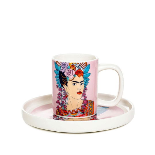 Ceasca cu farfurie pentru espresso Frida Kahlo, Homla, 80 ml, portelan, multicolor