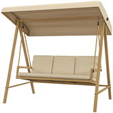 Outsunny Scaun Balansoar de Gradina cu 3 Locuri, Banca Hamac in Aer Liber cu Copertina Reglabila, Perne Detasabile si Cadru din Otel, Bej