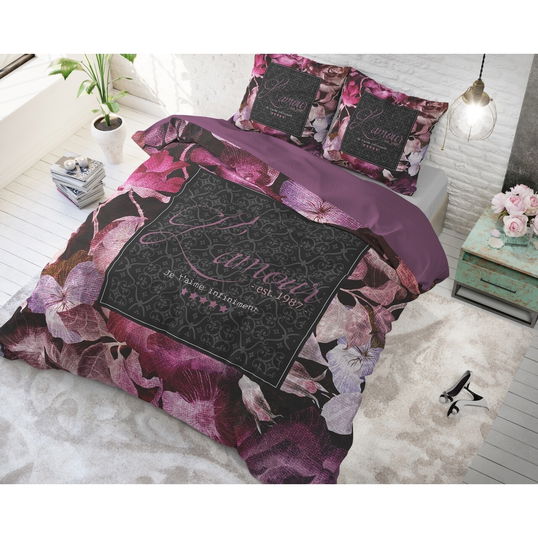 Lenjerie de pat dubla Vintage Amour Black, Royal Textile, 3 piese, 200 x 220 cm, 100% bumbac, multicolora