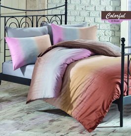 Lenjerie de pat dubla Colorful, Majoli Home Collection, 4 piese, 200x220 cm, 100% bumbac ranforce, multicolor