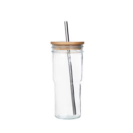 Pahar cu pai Minnow, Homla, 600 ml, sticla/lemn/inox, multicolor