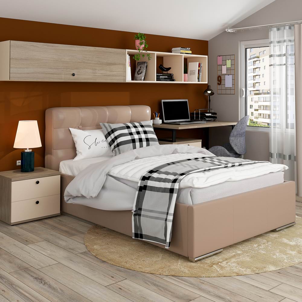 Pat tapitat de o persoana GEORGIA Clasic, 120x200, Piele eco Cappuccino