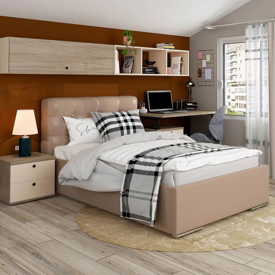 Pat tapitat de o persoana GEORGIA Clasic, 120x200, Piele eco Cappuccino