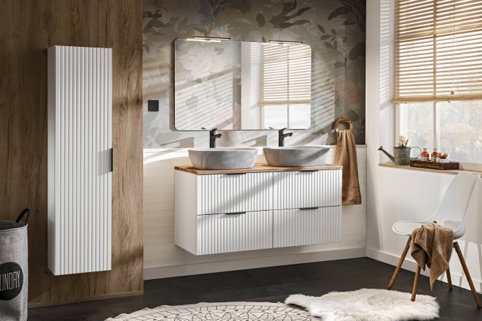Set Mobilier baie, din MDF, 5 piese, 120 cm, Adel alb