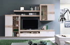 Set mobilier living 3 piese Reusel III, 300x38.3x200.9 cm, PAL/sticla/plastic, stejar/alb