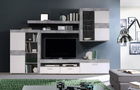 Set mobilier living 4 piese Zeist IV, 300x41x200.9 cm, PAL/sticla/plastic, gri deschis/alb