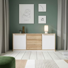 Comoda Soest II, 159.4x42x73.9 cm, PAL/MDF, alb/stejar