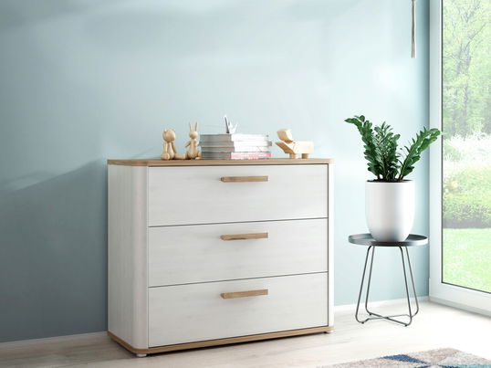 Comoda Oude II, 100.6x41.3x83.1 cm, PAL/MDF/lemn, alb/stejar