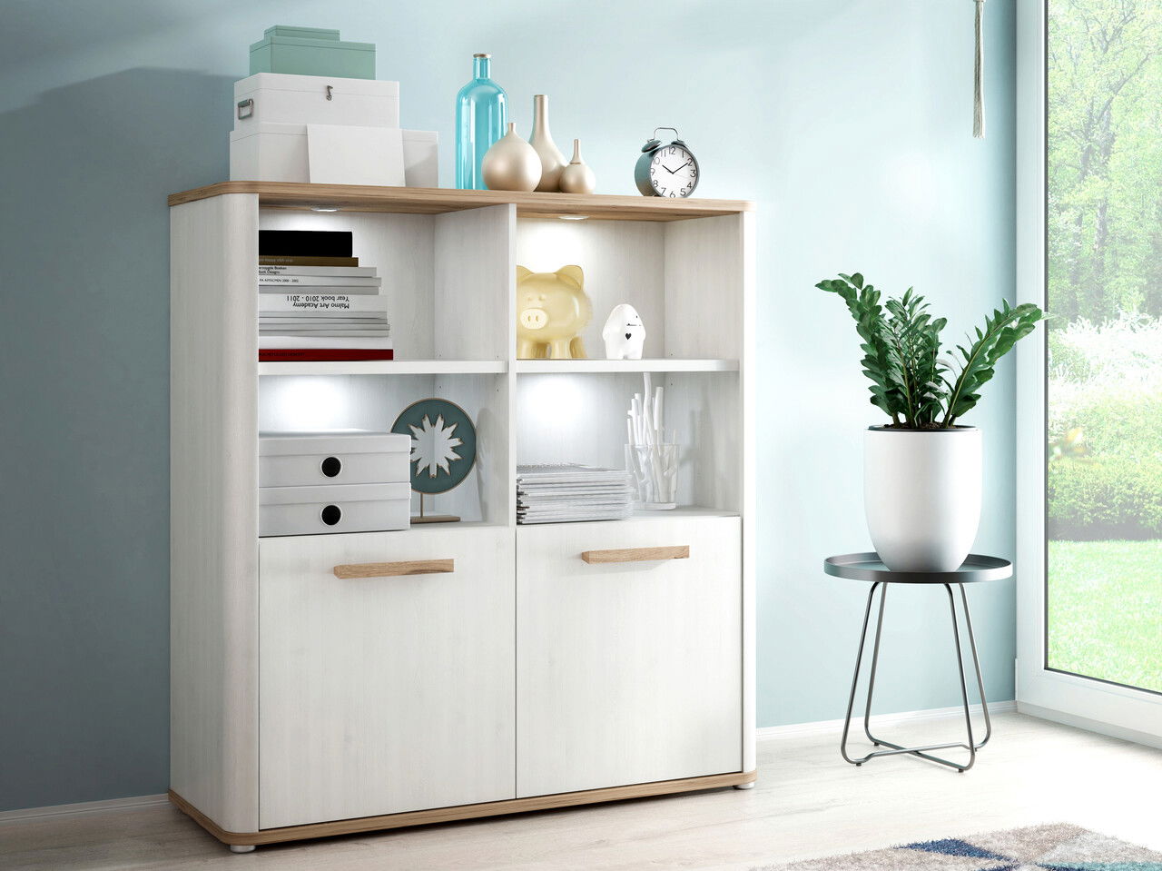 Dulap multifunctional Oude II, 110.3x41.3x118.3 cm, PAL/MDF/lemn, alb/stejar