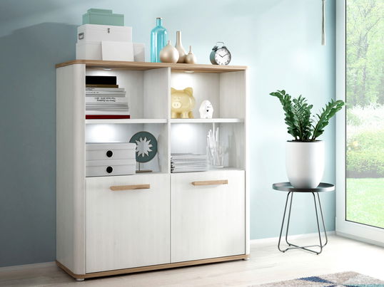 Dulap multifunctional Oude II, 110.3x41.3x118.3 cm, PAL/MDF/lemn, alb/stejar