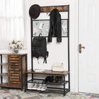 Cuier cu bancheta si pantofar, Vasagle, 92 x 41.5 x 182 cm, fier/PAL, maro rustic