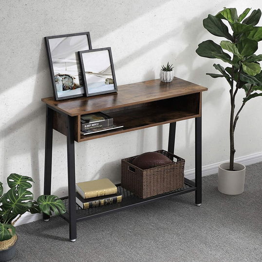 Consola Industrial, Vasagle, 100 x 35 x 80 cm, fier/PAL, maro rustic