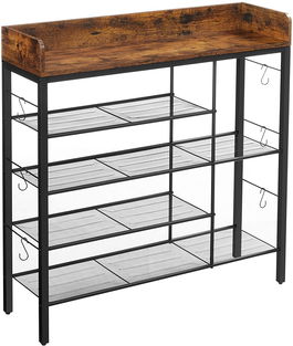 Pantofar cu 5 rafturi, Vasagle, 100 x 30 x 100 cm, otel/PAL, maro rustic