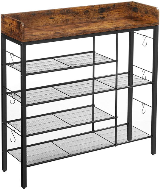 Pantofar cu 5 rafturi, Vasagle, 100 x 30 x 100 cm, otel/PAL, maro rustic