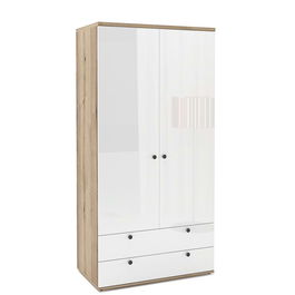 Dulap haine PRIMAVERA 90, H180, 2U2S, polite, Stejar, Alb Gloss
