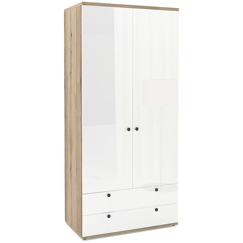 Dulap haine PRIMAVERA 90, H200, 2U2S, bara umerase, Stejar, Alb Gloss