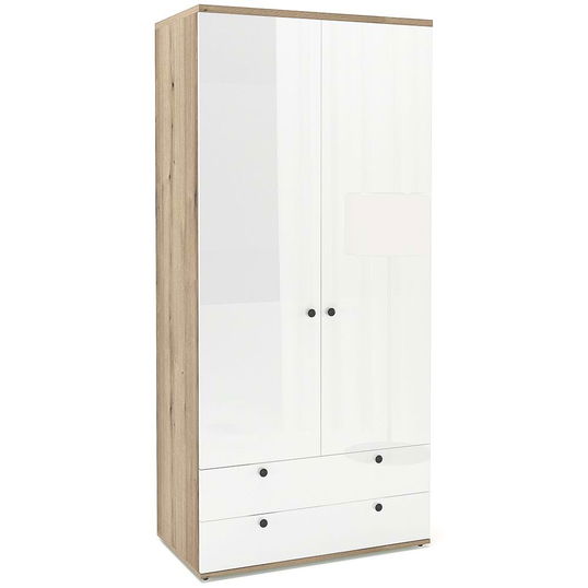 Dulap haine PRIMAVERA 90, H200, 2U2S, bara umerase, Stejar, Alb Gloss