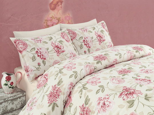 Lenjerie de pat dubla 3 piese, Care - Pink, Eponj Home, 65% bumbac/35% poliester