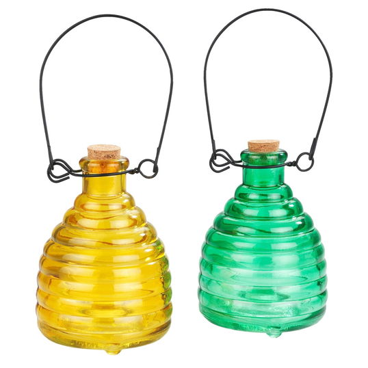 Set 2 capcane pentru viespi, Maximex, 9 x 9 x 14 cm, sticla, verde/galben
