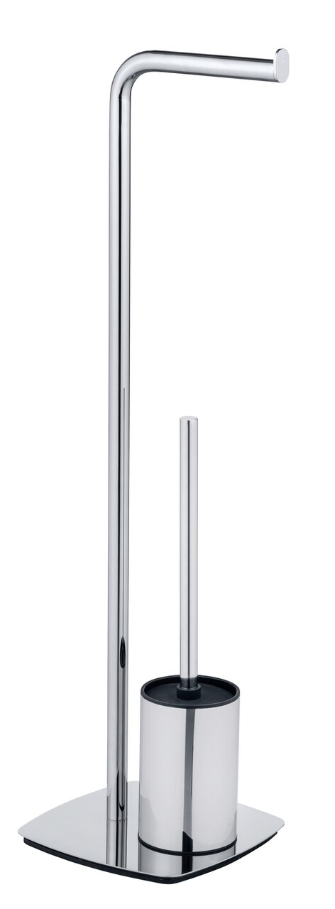 Suport hartie igienica si perie pentru toaleta, Wenko, Iria, 23 x 20 x 72 cm, inox, gri