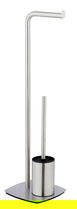 Suport hartie igienica si perie pentru toaleta, Wenko, Iria, 23 x 20 x 72 cm, inox, gri mat