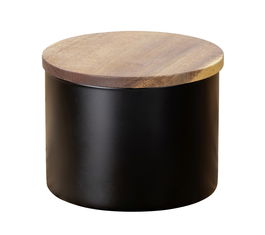 Cutie depozitare alimente, Wenko, Mio, 11 x 11 x 8.5 cm, 0.5 L, lemn/sticla/silicon, negru/maro