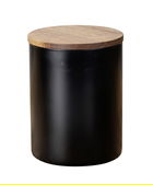 Cutie depozitare alimente, Wenko, Mio, 11 x 11 x 14.5 cm, 1 L, lemn/sticla/silicon, negru/maro