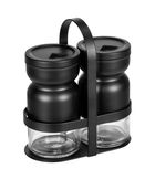 Set solnita/pipernita + suport, Wenko, Melli, 12 x 14 x 6 cm, sticla/metal, transparent/negru