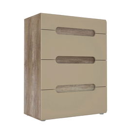 Comoda Tiel, Bedora, 80x43.1x104.6 cm, MDF/PAL, stejar/bej lucios
