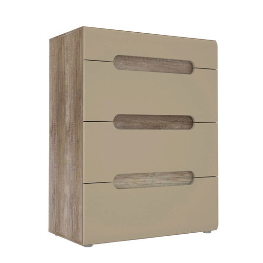Comoda Tiel, Bedora, 80x43.1x104.6 cm, MDF/PAL, stejar/bej lucios