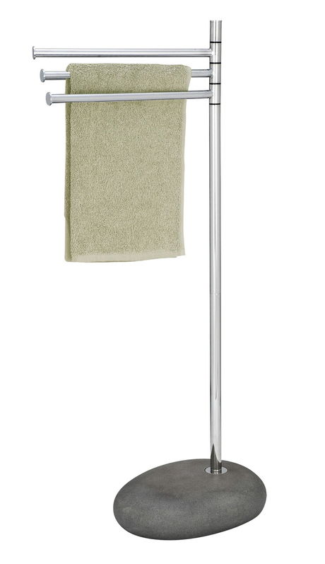 Suport pentru prosoape Pebble Stone, Wenko, 38x23x84 cm, metal/otel/polirasina, gri/argintiu