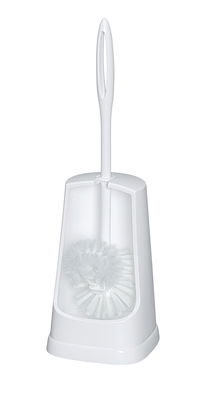 Perie pentru toaleta cu suport Simple, Wenko, 12.5x12.5x40 cm, plastic, alb