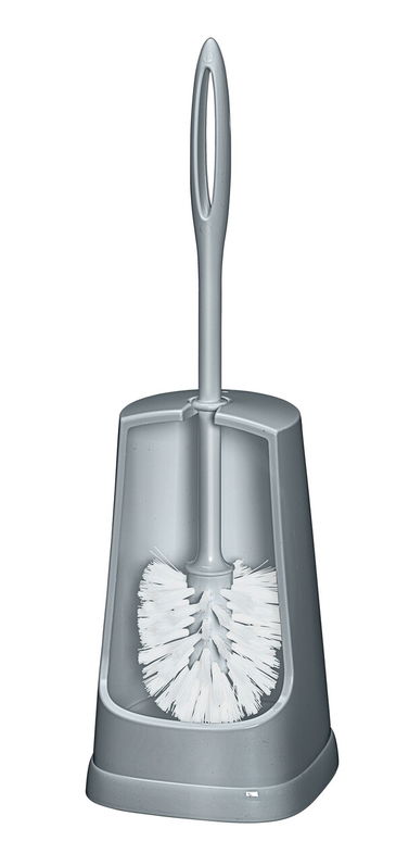 Perie pentru toaleta cu suport Simple, Wenko, 12.5x12.5x40 cm, plastic, gri