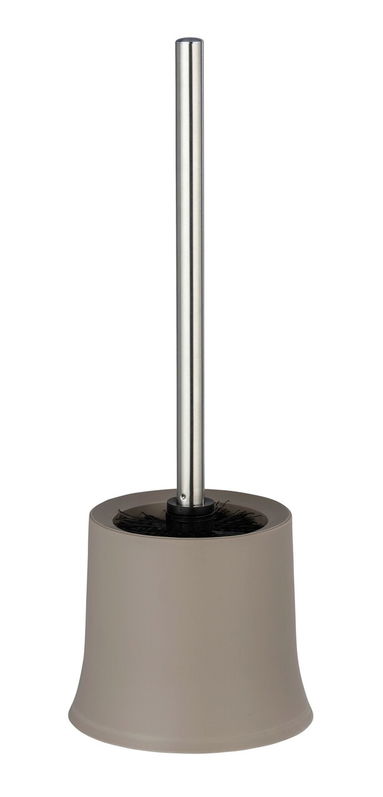 Perie pentru toaleta cu suport Basic-Bursten, Wenko, 14x38 cm, plastic/polipropilena/inox, taupe