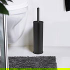 Perie pentru toaleta cu suport Olmedo, Wenko, 8.5x37 cm, inox, negru