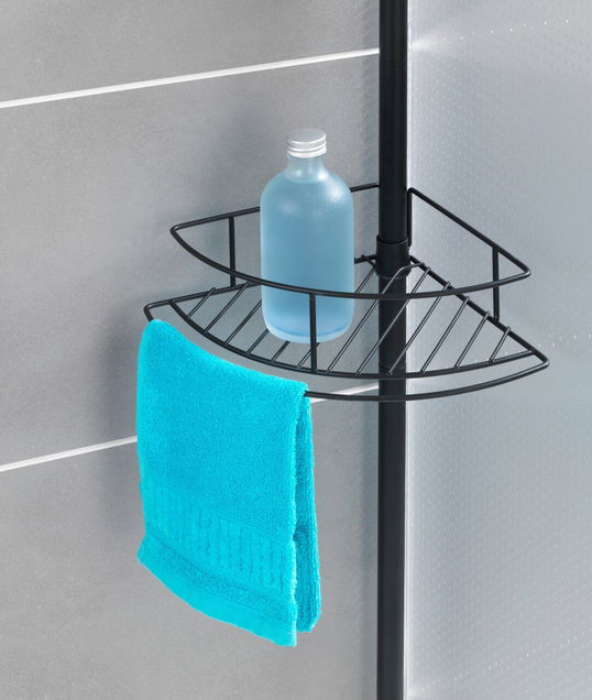 Etajera de colt extensibila, Wenko, Telescopic Dolcedo, 31 x 13.5 x 65-275 cm, inox, negru