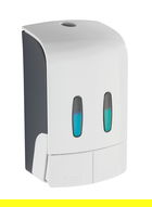 Dozator sapun lichid si dezinfectant, Wenko, 2 Chamber, 14.5 x 9 x 24 cm, 480 ml, plastic, alb/gri