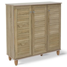 Pantofar cu 3 usi Santi, Pakoworld, 16 perechi pantofi, 89.5x34.5x91.5 cm, PAL melaminat, sonoma