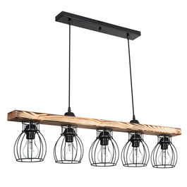 Lustra Jazzy, Pakoworld, 100x12x75 cm, 5 x E27, 20W, lemn/metal, maro/negru