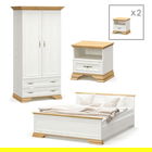 Set mobilier dormitor 4 piese Dreams 1, Pakoworld, pat 160x200 / dulap haine / noptiera, alb/maro
