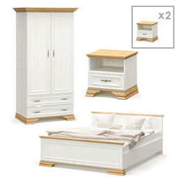 Set mobilier dormitor 4 piese Dreams 1, Pakoworld, pat 160x200 / dulap haine / noptiera, alb/maro