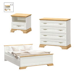 Set mobilier dormitor 4 piese Dreams 5, Pakoworld, pat 160x200 / comoda / noptiera, alb vintage/auriu maro