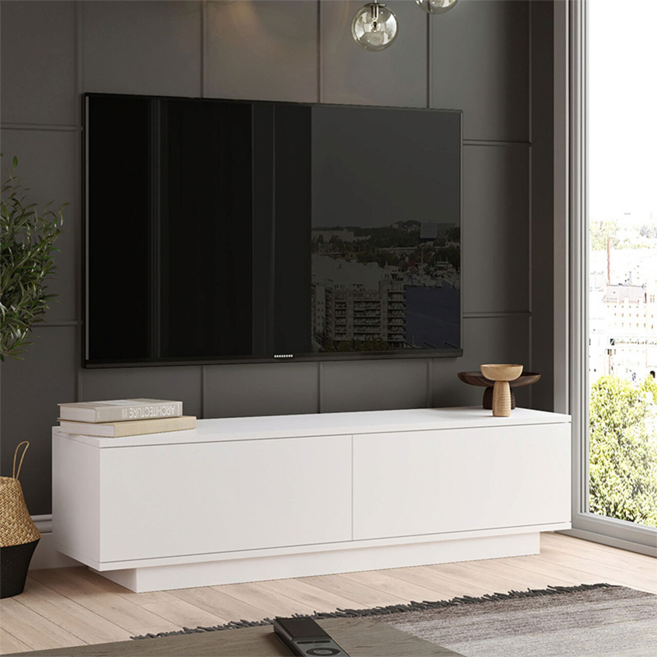 Comoda TV Zoeva, Pakoworld, 140x35.5x38.2 cm, PAL/MDF, alb